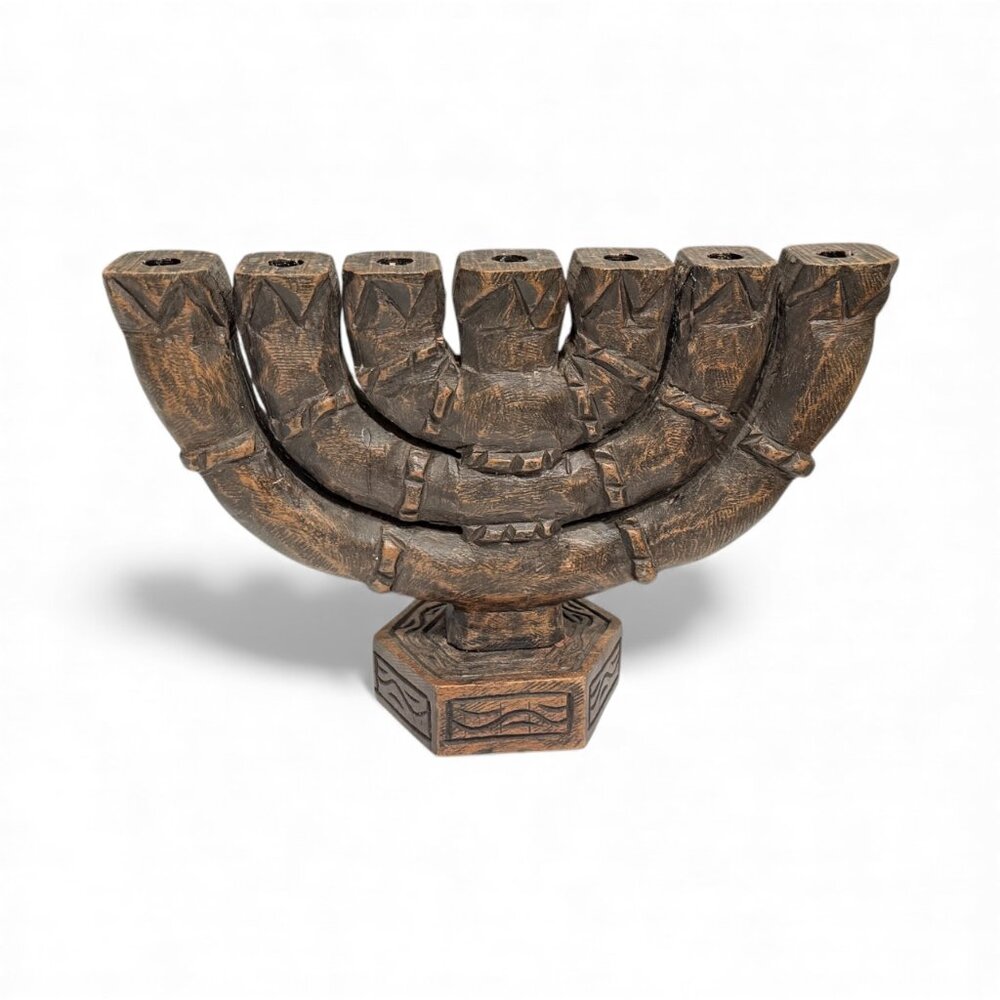 Vintage Large Carved Wood 7 Branch Menorah/Candelabra Signed - Picture 15 of 17